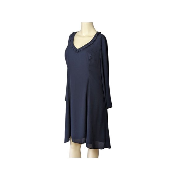 The LImited Collection long sleeve pleated collar navy blue‎ open back dress M - Picture 4 of 10